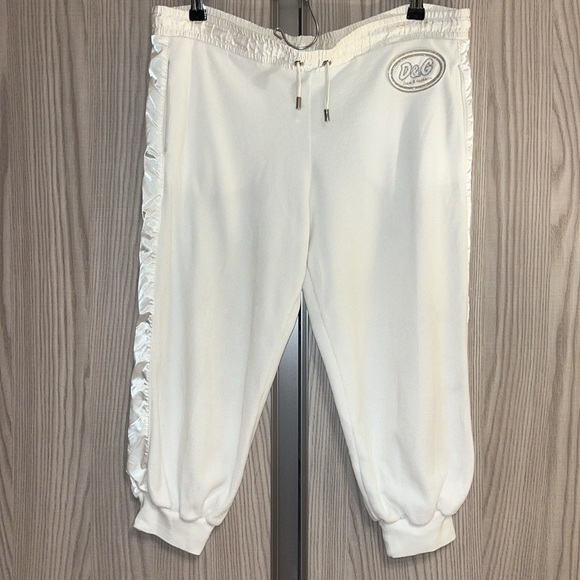 D&G Ivory Satin/White Velour Capri Jogger Pants